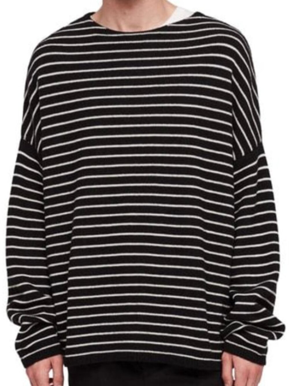 AllSaints Men's Striped Crewneck Sweater Oversized Relaxed Pullover Knit L